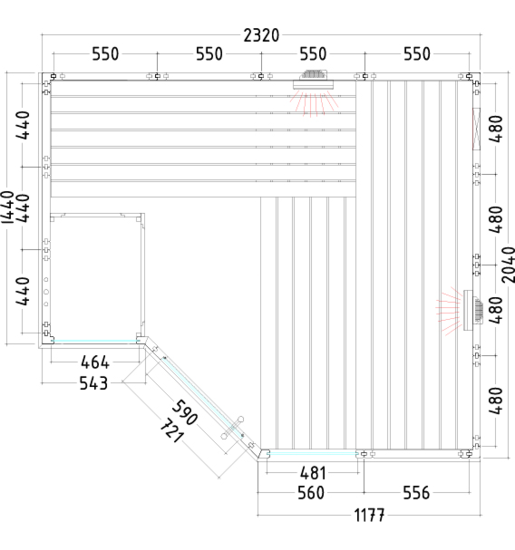 Harvia Arktis Infra+ | Massief sauna infrarood sparrenhout binnensauna kit | 232 x 206 x 204 cm (B/D/H)