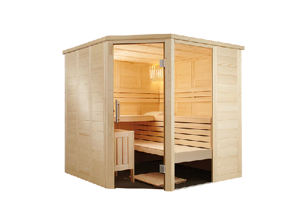 Harvia Alaska Corner | Massivsauna Fichtenholz Innensauna Bausatz | 206 x 206 x 204 cm (B/T/H)