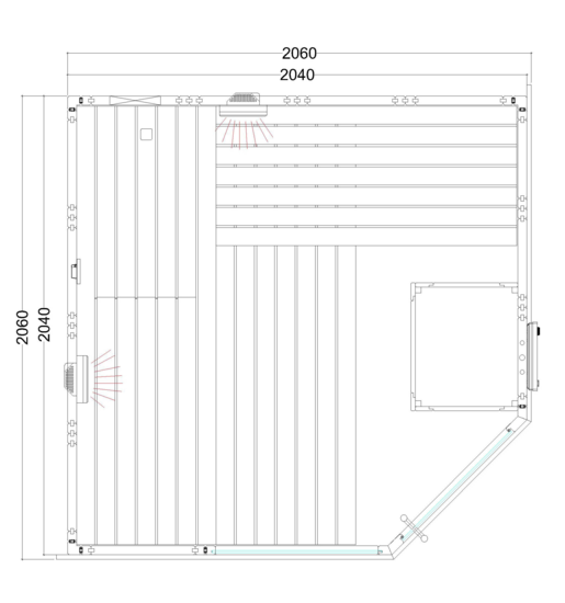 Harvia Alaska Corner Infra+ | Massivsauna Infrarot Fichtenholz Innensauna Bausatz | 206 x 206 x 204 cm (B/T/H)