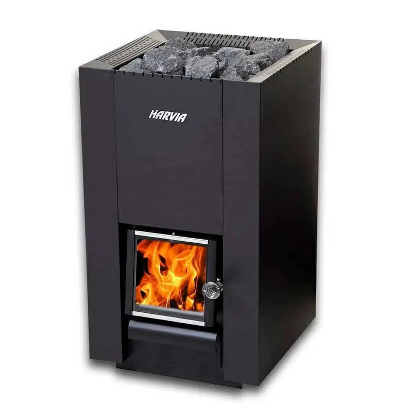 Harvia Lineair 18 Compact | Saunakachel hout complete set met BimSchV niveau 2 - inclusief schoorsteenset naar keuze &amp; 40 kg saunasteen | 14,3 kW