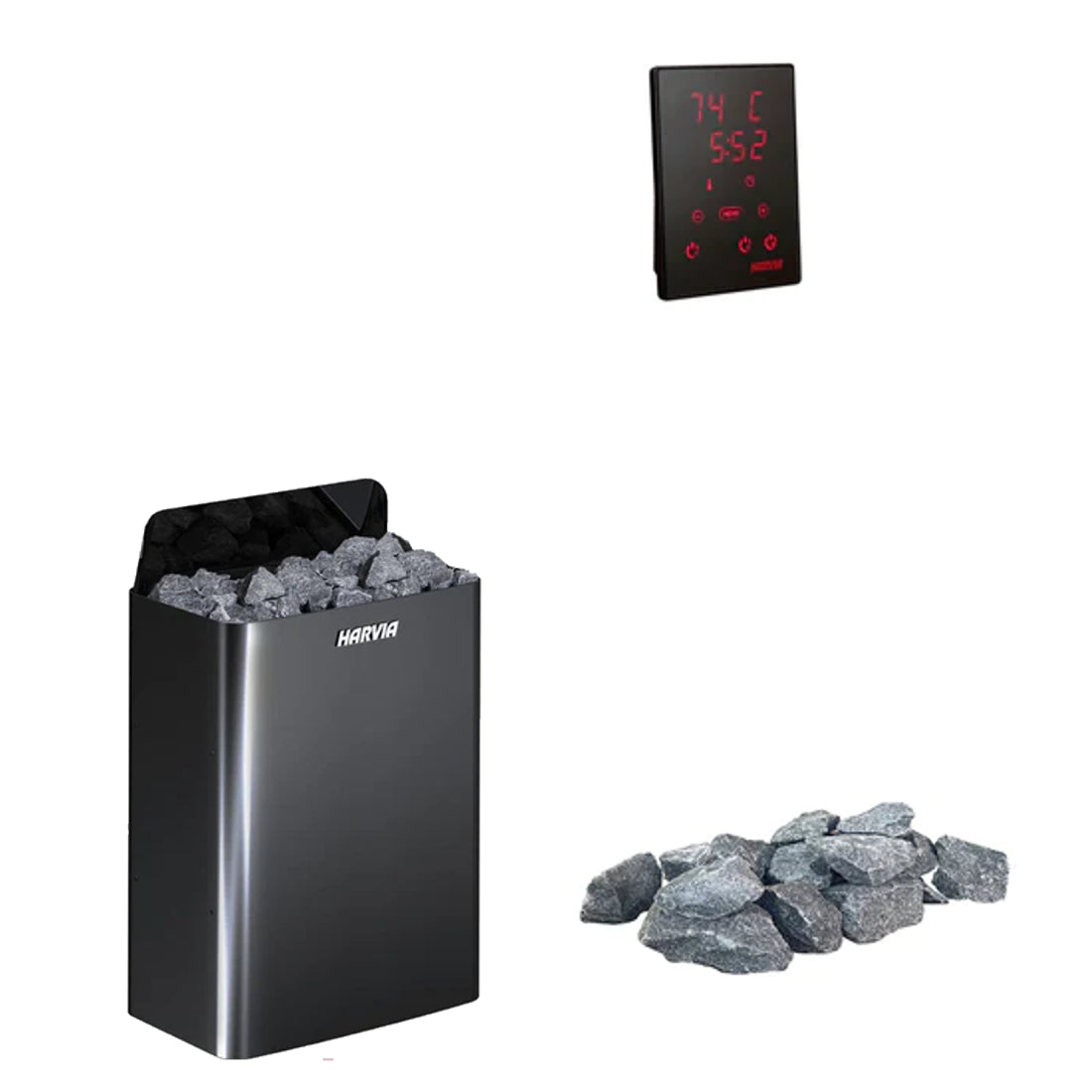 Harvia The Wall E | Elektro Saunaofen Set mit Harvia CX110 Bedienfeld + Saunasteine | 4.5 kW / 6 kW / 9 kW